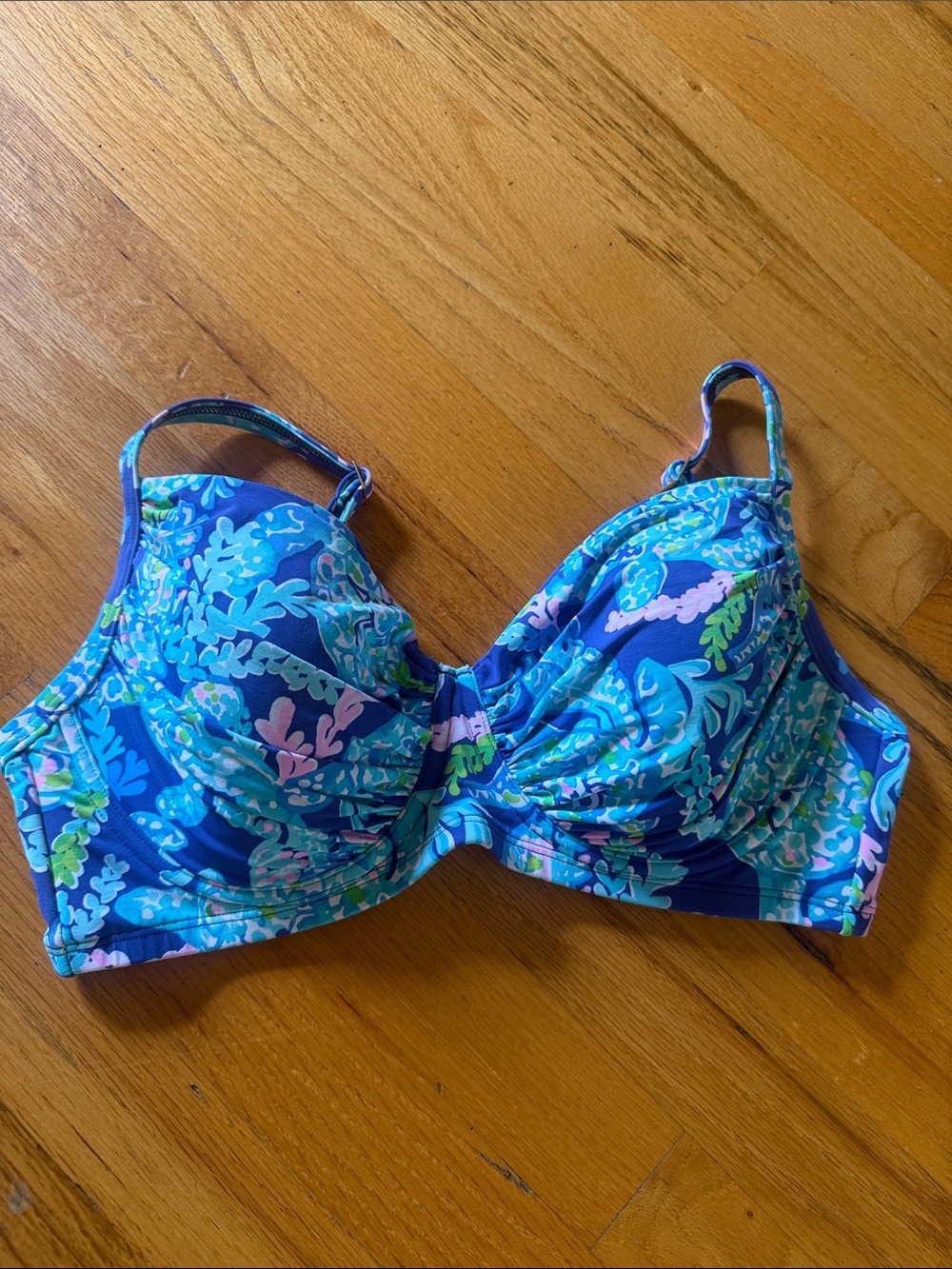 Women’s Blue Floral Underwire Swim Bikini Top 34DD